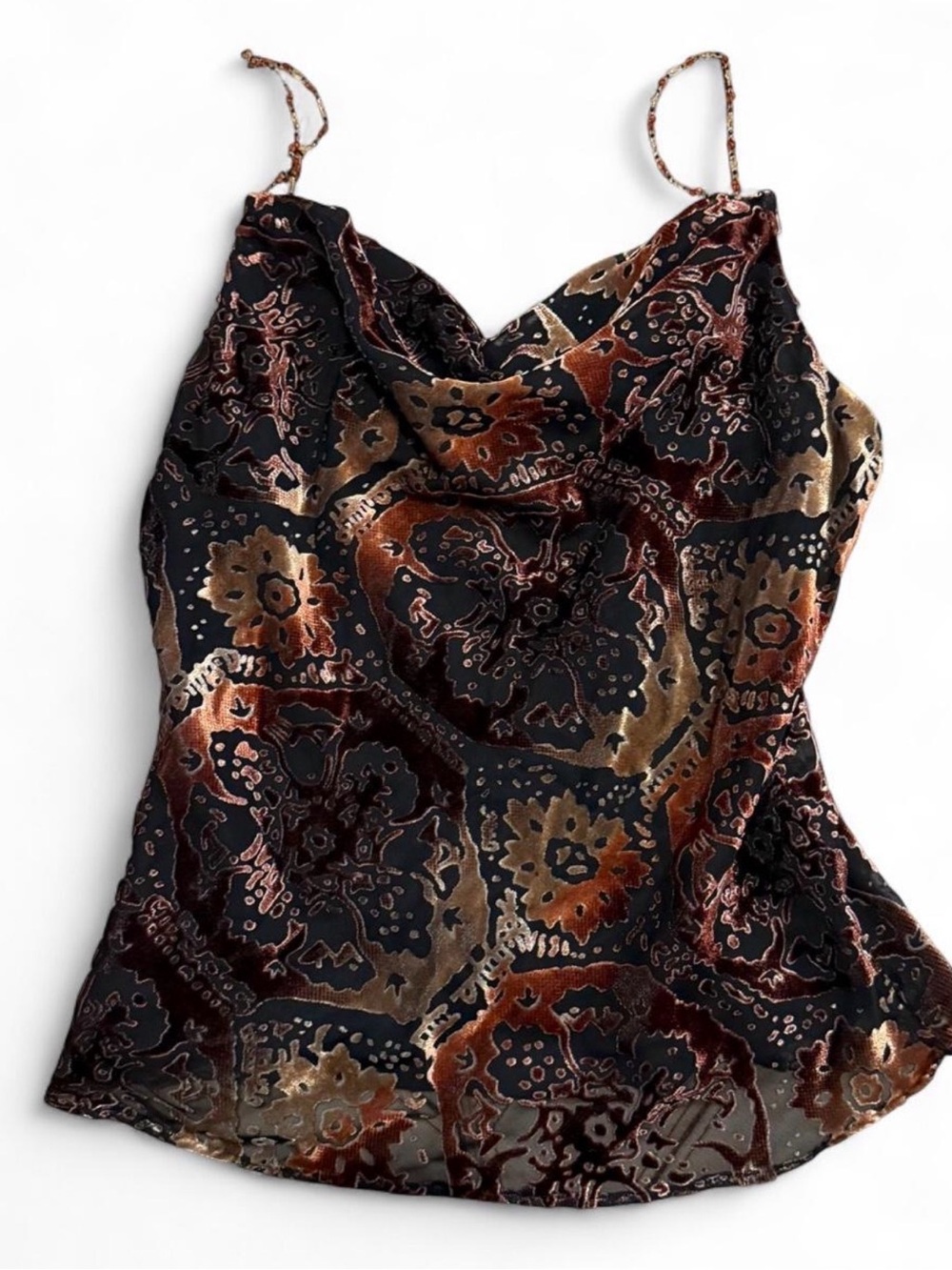Vintage Y2K ICE Velvet Paisley Cowl Camisole Top Beaded Straps Medium